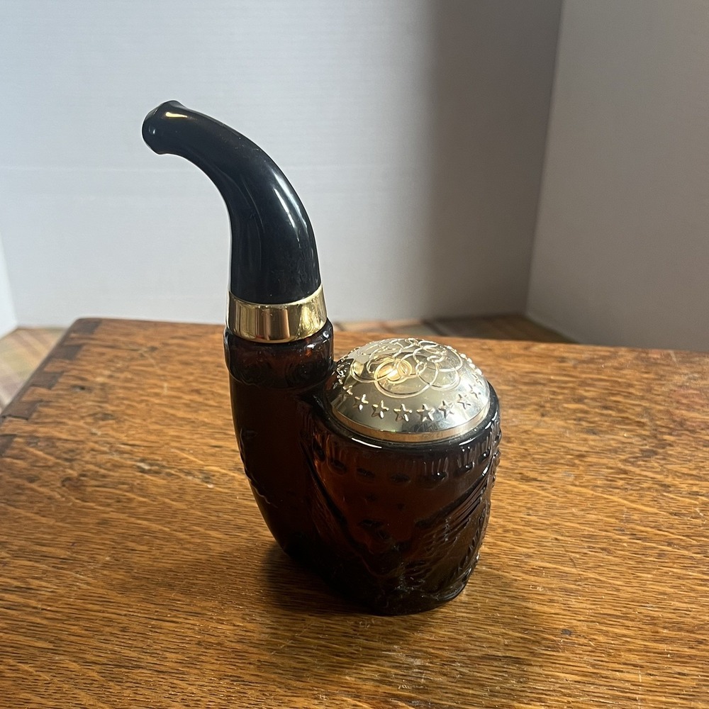 Vintage Avon American Eagle Pipe Decanter 1972 Tai Winds Cologne Amber Glass
